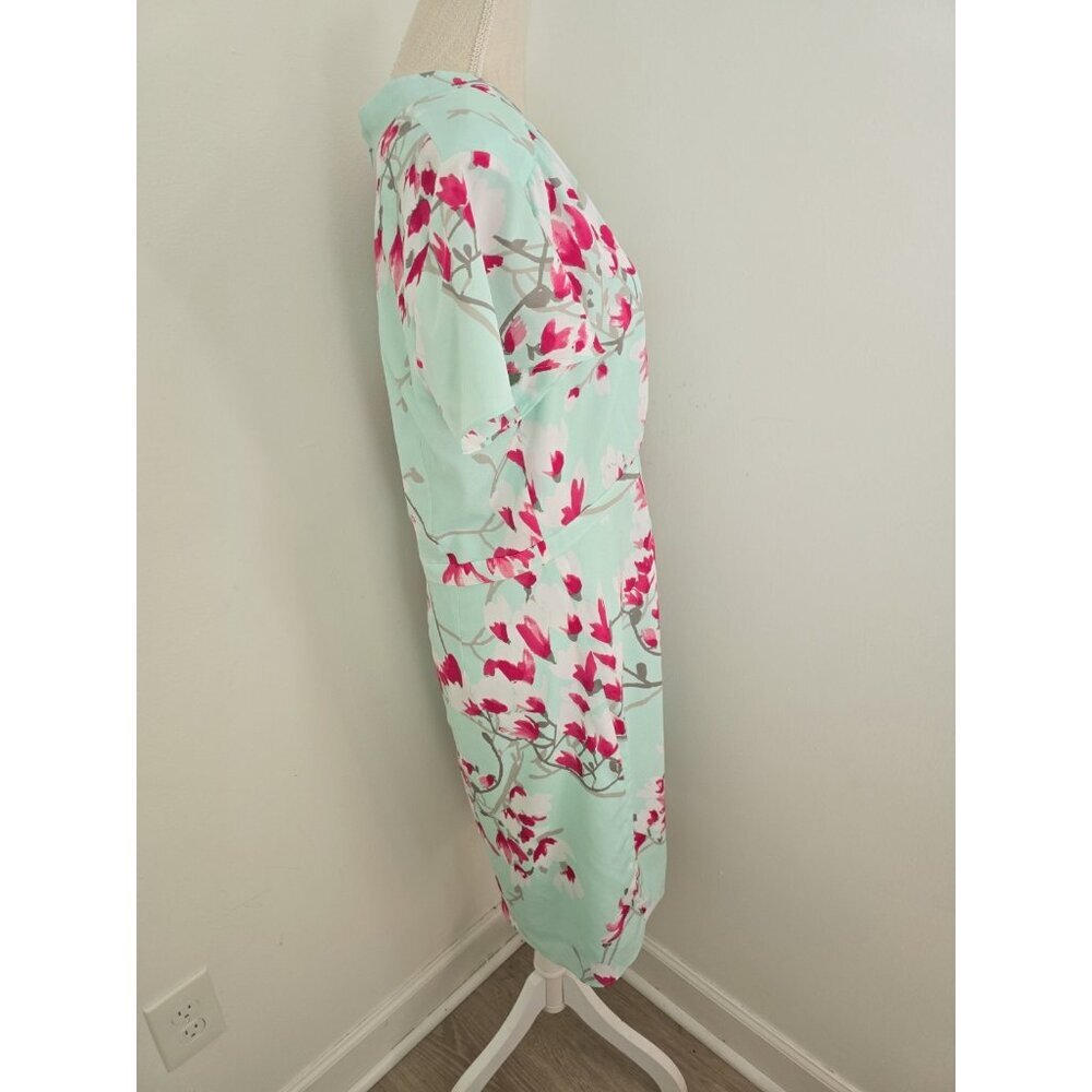 Alex Marie Elise Mint Green Pink Floral Flutter Sleeves V-Neck Dress 14 Large L - Picture 9 of 13